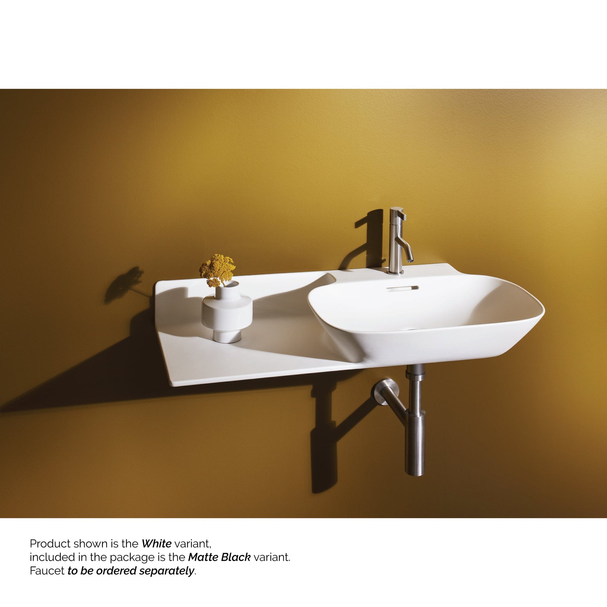 Laufen Ino 35" x 18" Matte Black Wall-Mounted Shelf-Left Bathroom Sink With Faucet Hole