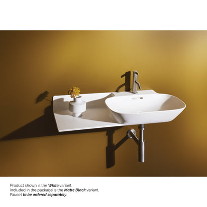 Laufen Ino 35" x 18" Matte Black Wall-Mounted Shelf-Left Bathroom Sink With Faucet Hole