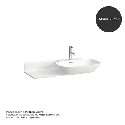 Laufen Ino 35" x 18" Matte Black Wall-Mounted Shelf-Left Bathroom Sink With Faucet Hole