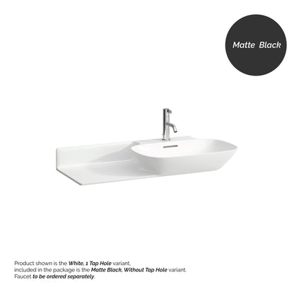 Laufen Ino 35" x 18" Matte Black Wall-Mounted Shelf-Left Bathroom Sink Without Faucet Hole