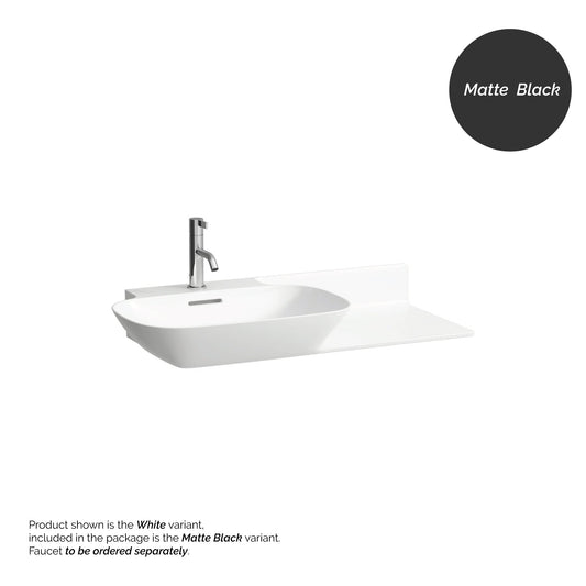 Laufen Ino 35" x 18" Matte Black Wall-Mounted Shelf-Right Bathroom Sink With Faucet Hole