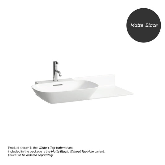 Laufen Ino 35" x 18" Matte Black Wall-Mounted Shelf-Right Bathroom Sink Without Faucet Hole