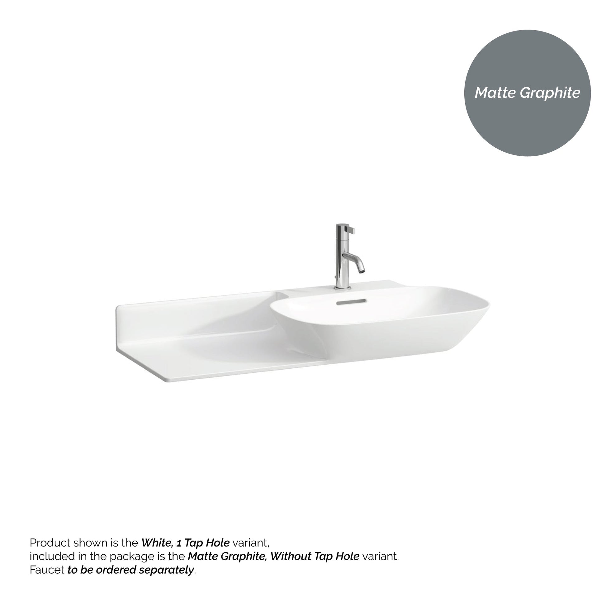 Laufen Ino 35" x 18" Matte Graphite Wall-Mounted Shelf-Left Bathroom Sink Without Faucet Hole