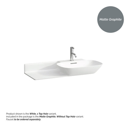 Laufen Ino 35" x 18" Matte Graphite Wall-Mounted Shelf-Left Bathroom Sink Without Faucet Hole