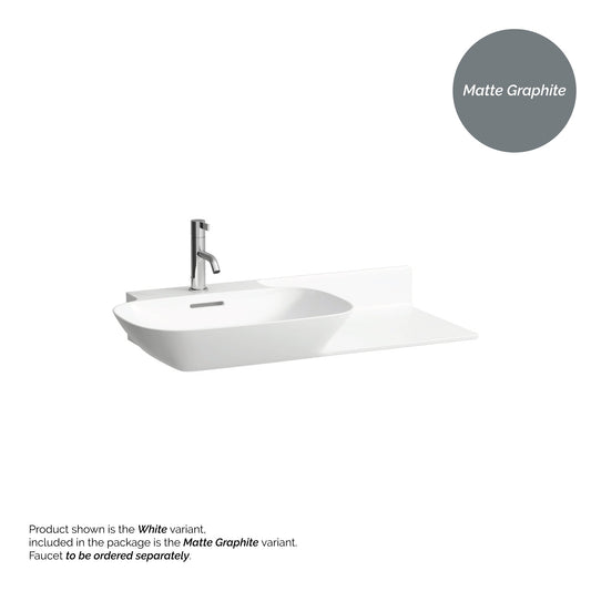 Laufen Ino 35" x 18" Matte Graphite Wall-Mounted Shelf-Right Bathroom Sink With Faucet Hole