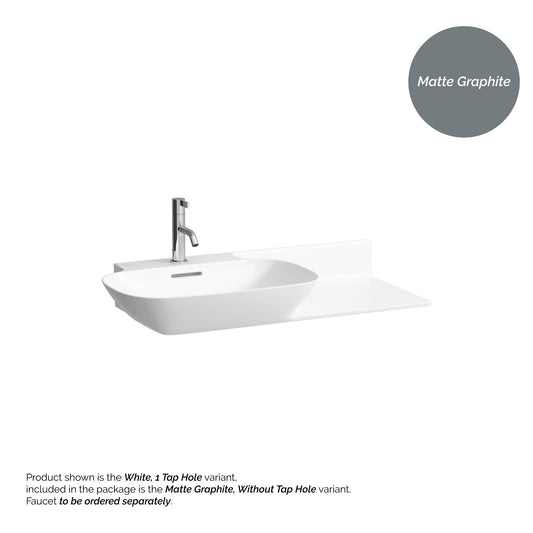 Laufen Ino 35" x 18" Matte Graphite Wall-Mounted Shelf-Right Bathroom Sink Without Faucet Hole