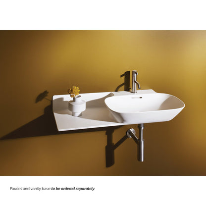 Laufen Ino 35" x 18" Matte White Wall-Mounted Shelf-Left Bathroom Sink With Faucet Hole