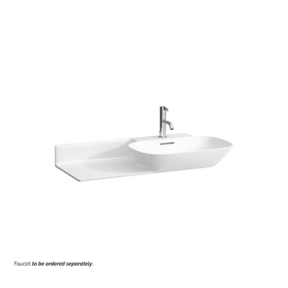 Laufen Ino 35" x 18" Matte White Wall-Mounted Shelf-Left Bathroom Sink With Faucet Hole