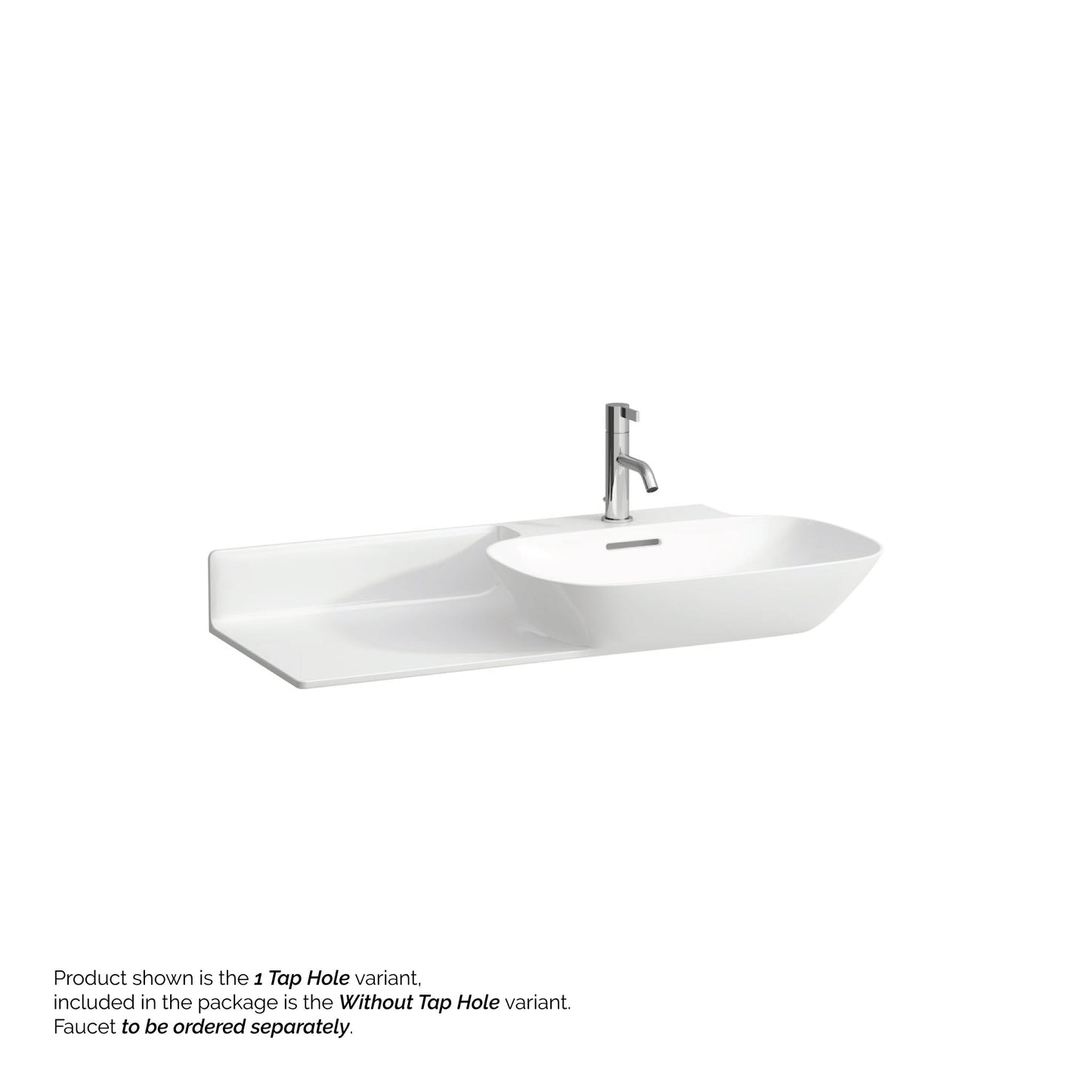 Laufen Ino 35" x 18" Matte White Wall-Mounted Shelf-Left Bathroom Sink Without Faucet Hole