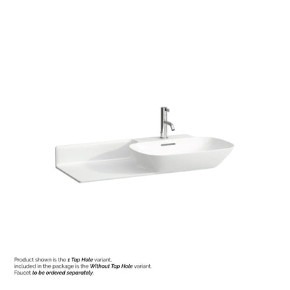 Laufen Ino 35" x 18" Matte White Wall-Mounted Shelf-Left Bathroom Sink Without Faucet Hole