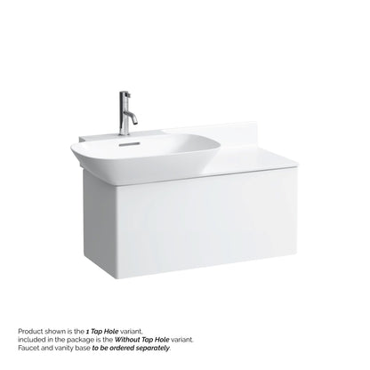 Laufen Ino 35" x 18" Matte White Wall-Mounted Shelf-Right Bathroom Sink Without Faucet Hole