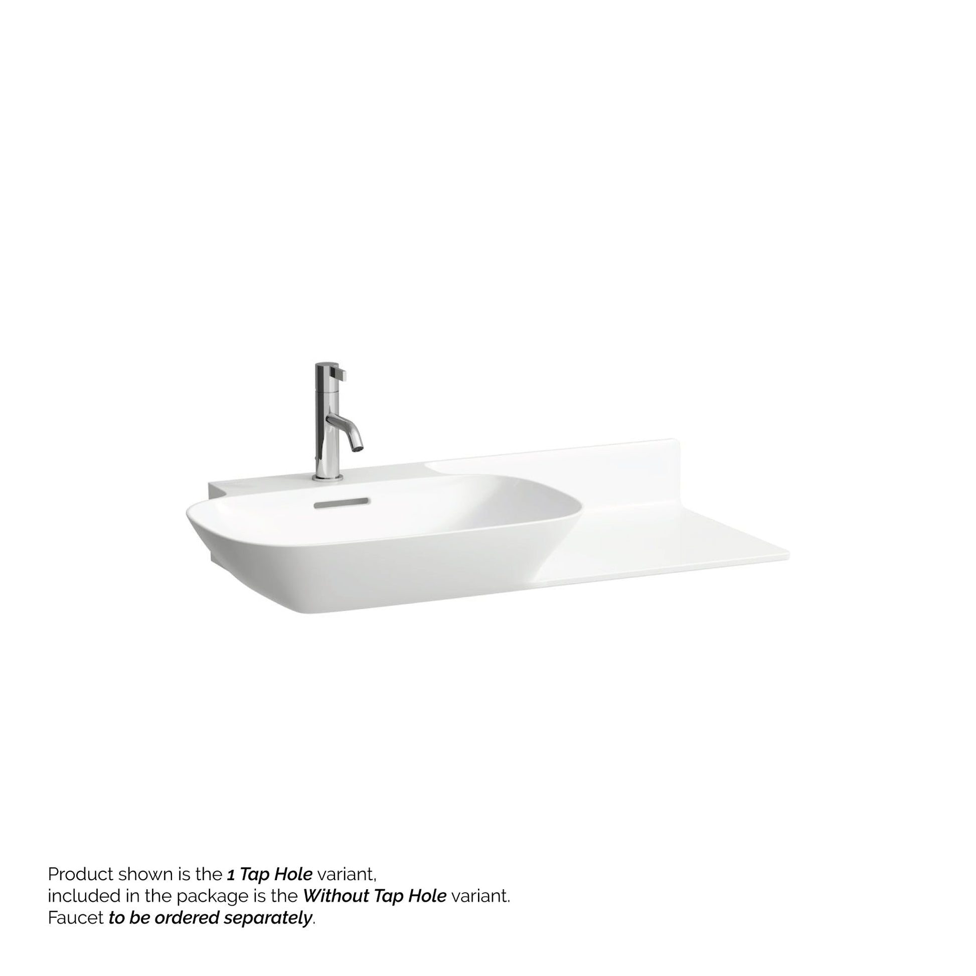 Laufen Ino 35" x 18" Matte White Wall-Mounted Shelf-Right Bathroom Sink Without Faucet Hole