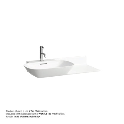 Laufen Ino 35" x 18" Matte White Wall-Mounted Shelf-Right Bathroom Sink Without Faucet Hole