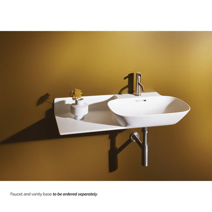 Laufen Ino 35" x 18" White Wall-Mounted Shelf-Left Bathroom Sink With Faucet Hole