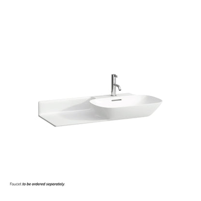 Laufen Ino 35" x 18" White Wall-Mounted Shelf-Left Bathroom Sink With Faucet Hole