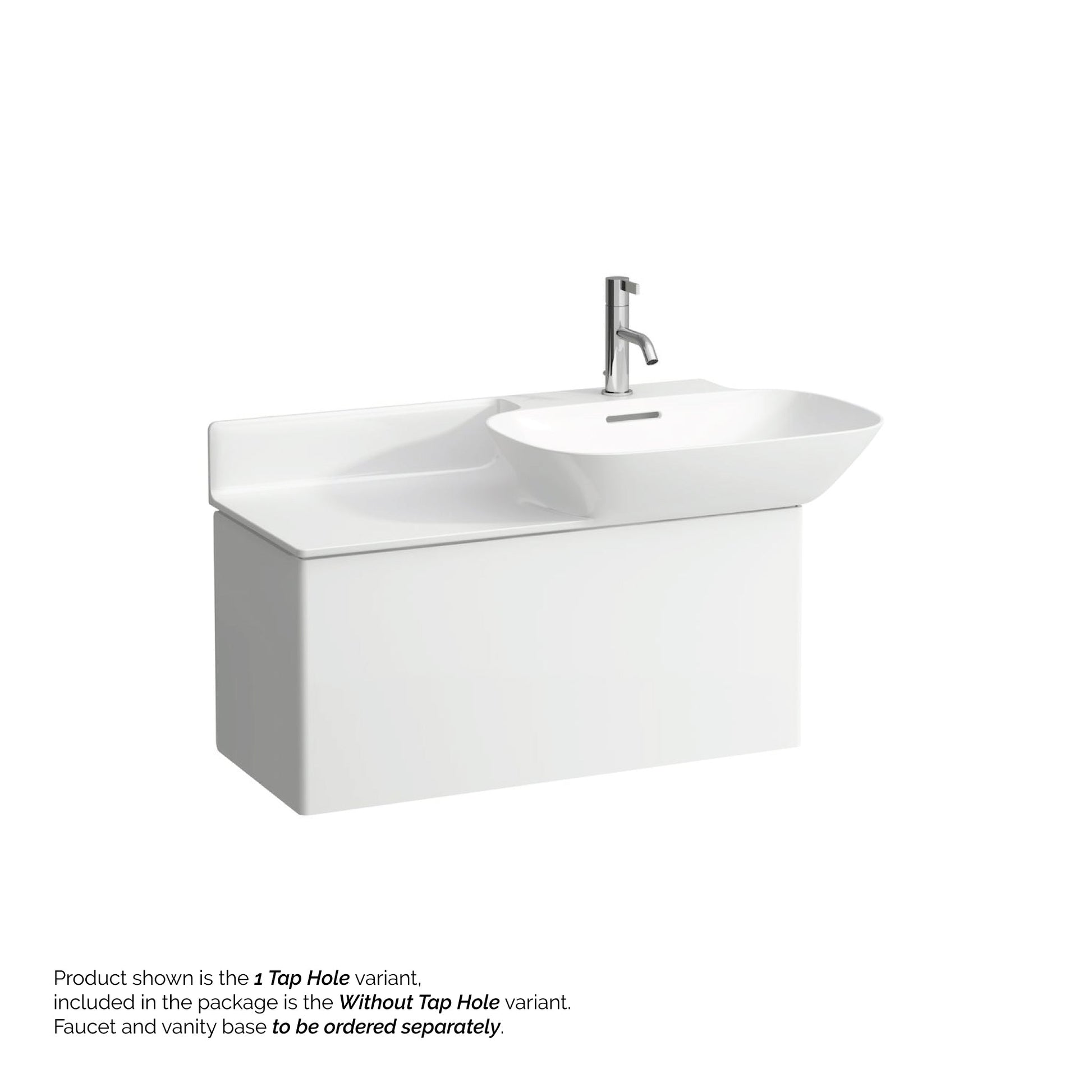 Laufen Ino 35" x 18" White Wall-Mounted Shelf-Left Bathroom Sink Without Faucet Hole
