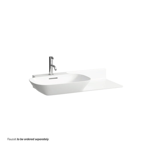 Laufen Ino 35" x 18" White Wall-Mounted Shelf-Right Bathroom Sink With Faucet Hole