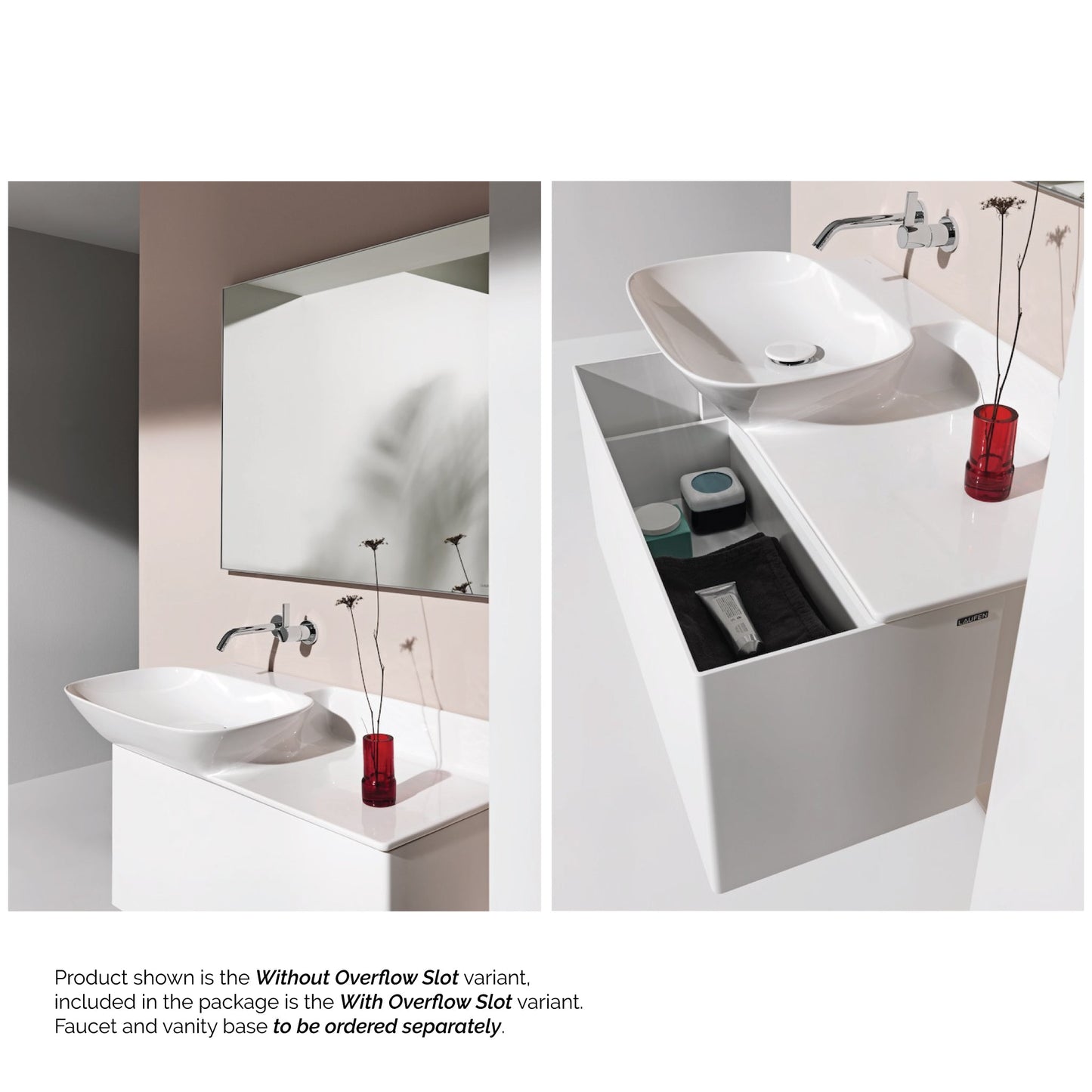 Laufen Ino 35" x 18" White Wall-Mounted Shelf-Right Bathroom Sink Without Faucet Hole