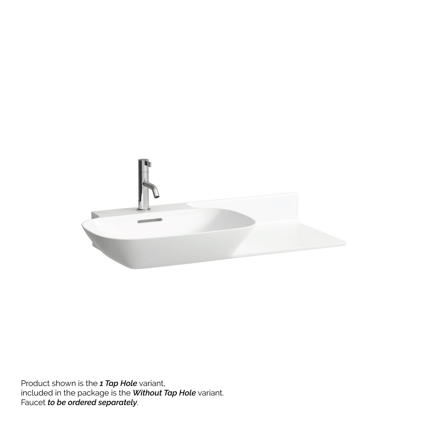 Laufen Ino 35" x 18" White Wall-Mounted Shelf-Right Bathroom Sink Without Faucet Hole