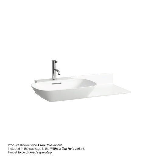 Laufen Ino 35" x 18" White Wall-Mounted Shelf-Right Bathroom Sink Without Faucet Hole