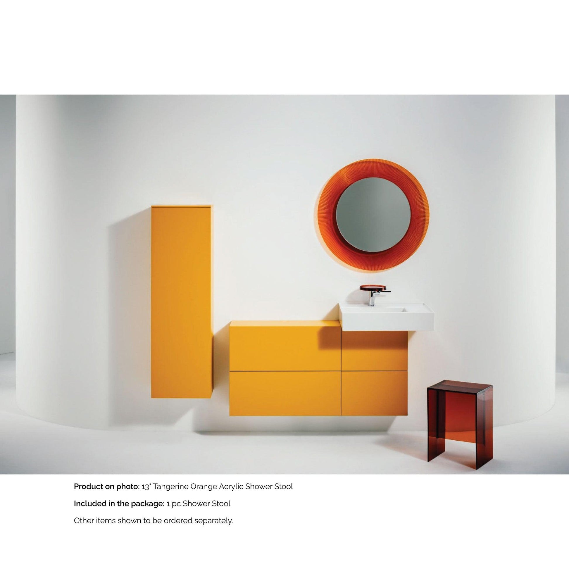 Laufen Kartell 13" Tangerine Orange Acrylic Multi-Purpose Shower Stool