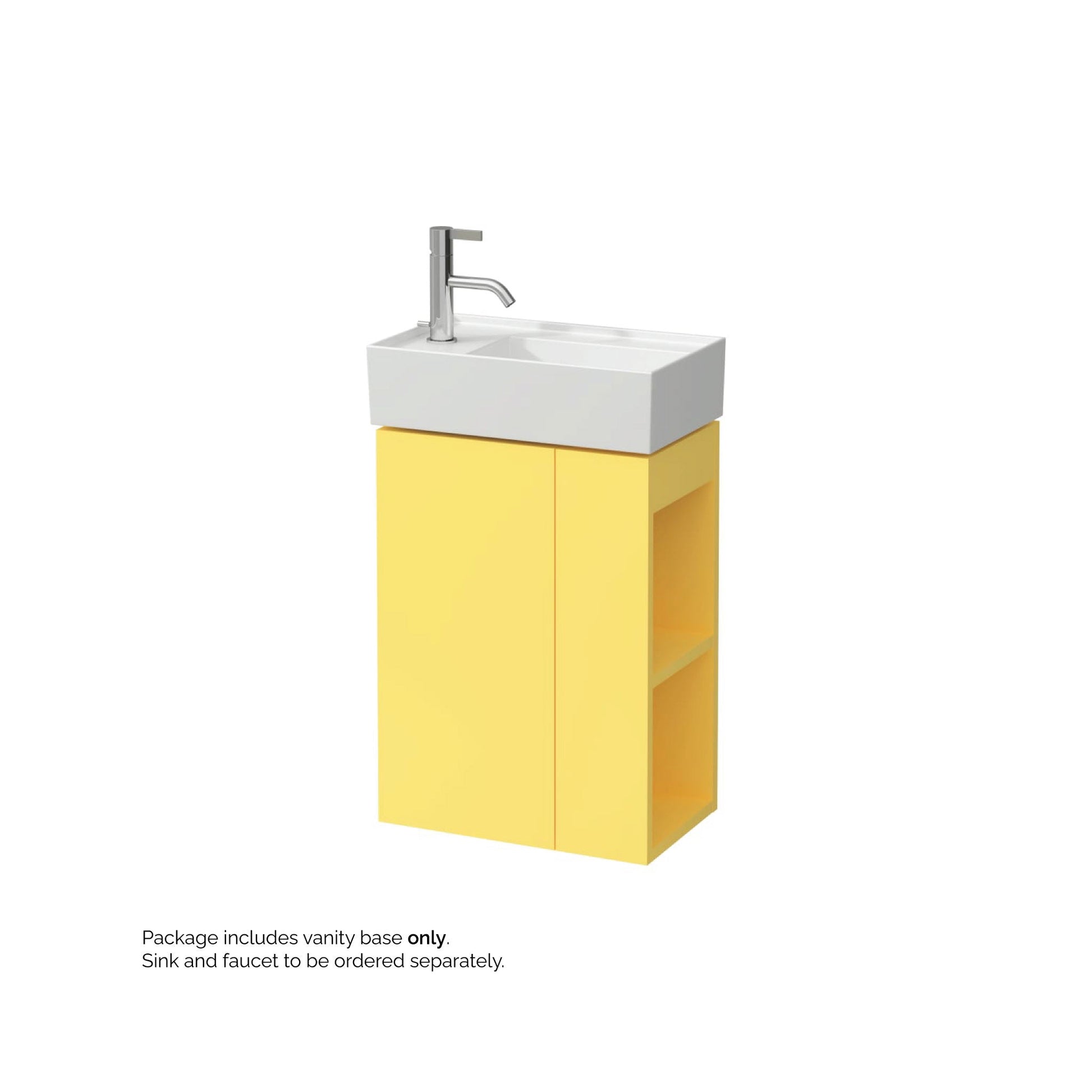 Laufen Kartell 17" 1-Door Left-Hinged Mustard Yellow Wall-Mounted Vanity With 2-Tier Open Shelves