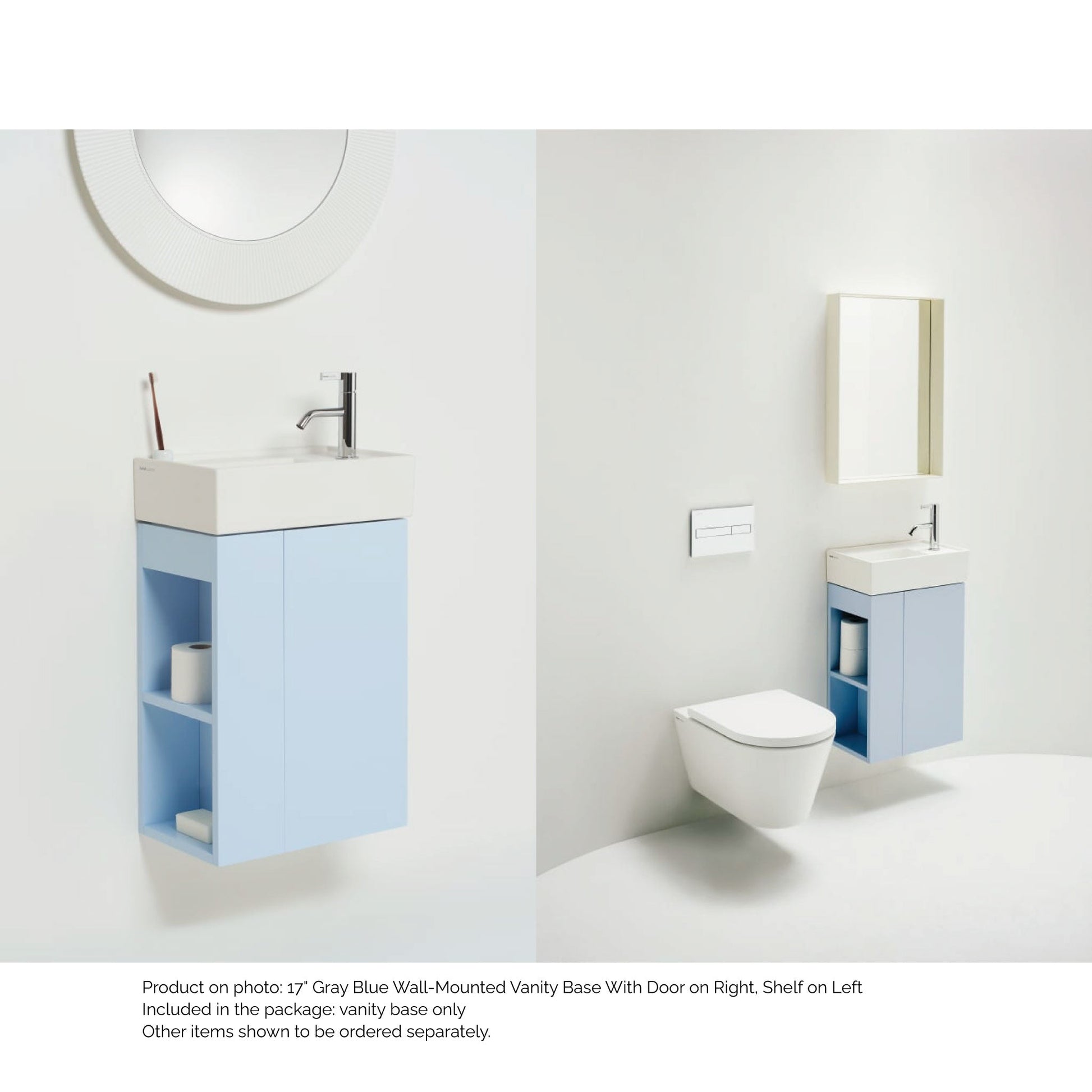 Laufen Kartell 17" 1-Door Right-Hinged Gray Blue Wall-Mounted Vanity With 2-Tier Open Shelves