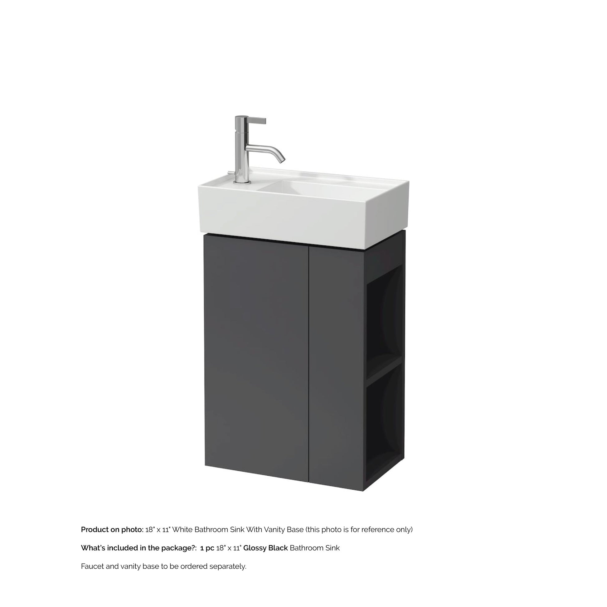 Laufen Kartell 18" x 11" Glossy Black Wall-Mounted Tap Bank-Left Bathroom Sink With Faucet Hole