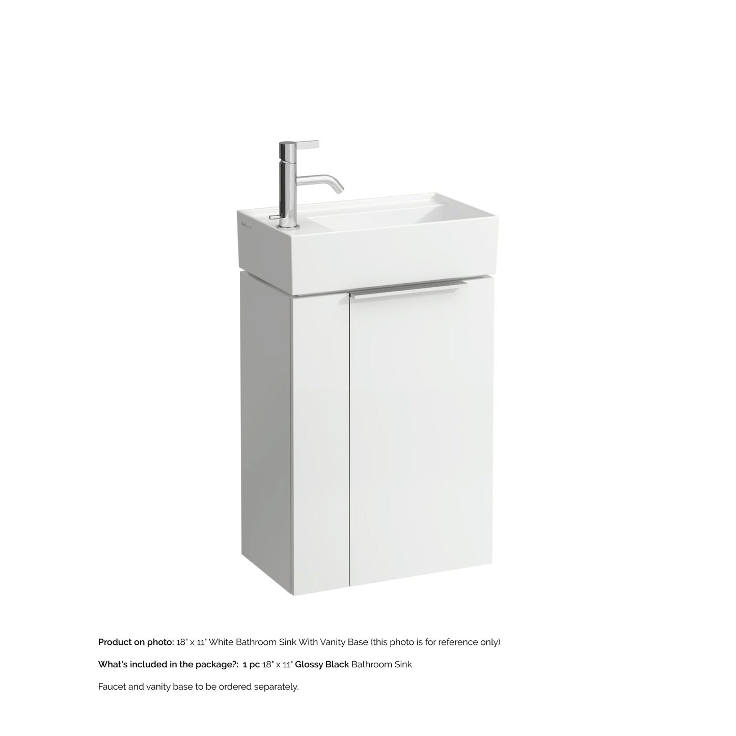 Laufen Kartell 18" x 11" Glossy Black Wall-Mounted Tap Bank-Left Bathroom Sink With Faucet Hole