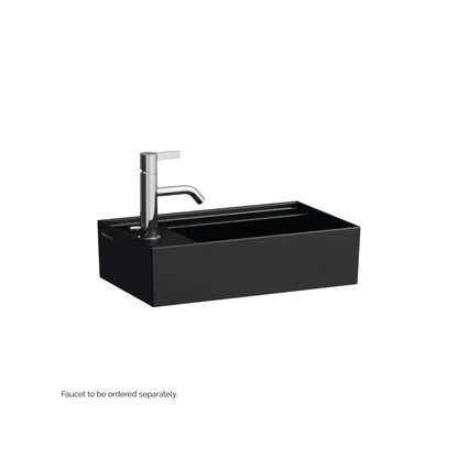Laufen Kartell 18" x 11" Glossy Black Wall-Mounted Tap Bank-Left Bathroom Sink With Faucet Hole