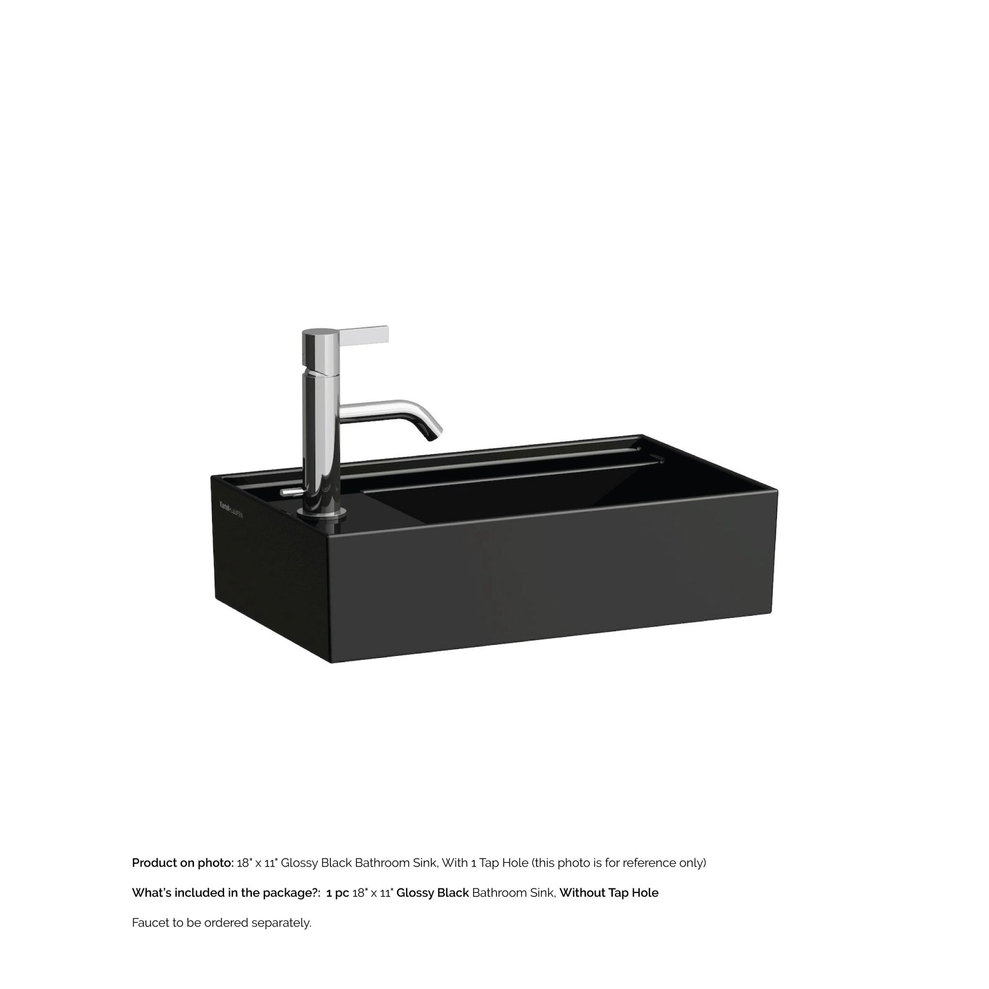 Laufen Kartell 18" x 11" Glossy Black Wall-Mounted Tap Bank-Left Bathroom Sink Without Faucet Hole