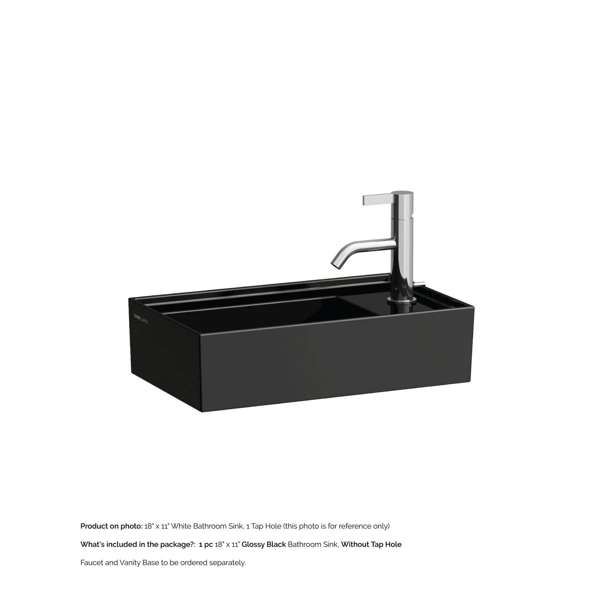 Laufen Kartell 18" x 11" Glossy Black Wall-Mounted Tap Bank-Right Bathroom Sink Without Faucet Hole