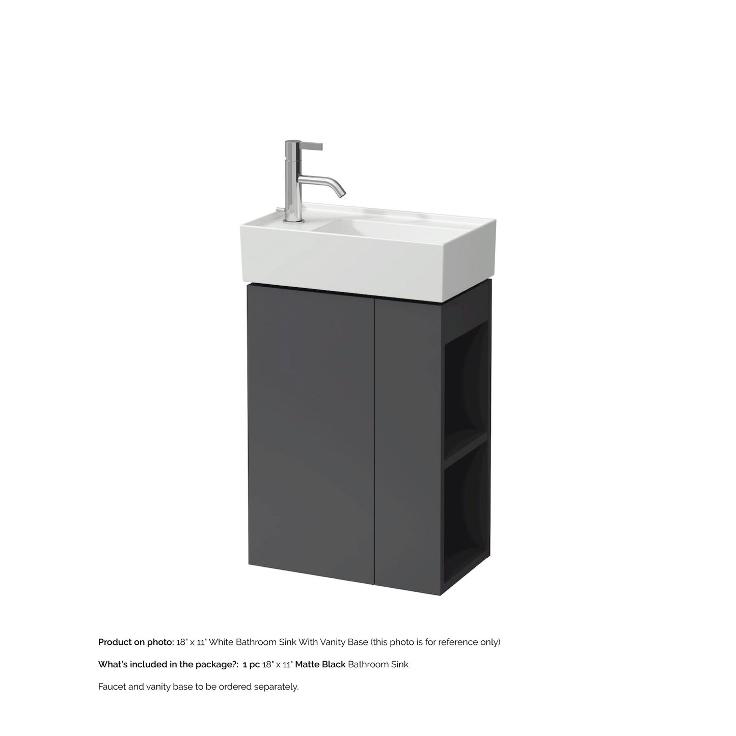 Laufen Kartell 18" x 11" Matte Black Wall-Mounted Tap Bank-Left Bathroom Sink With Faucet Hole