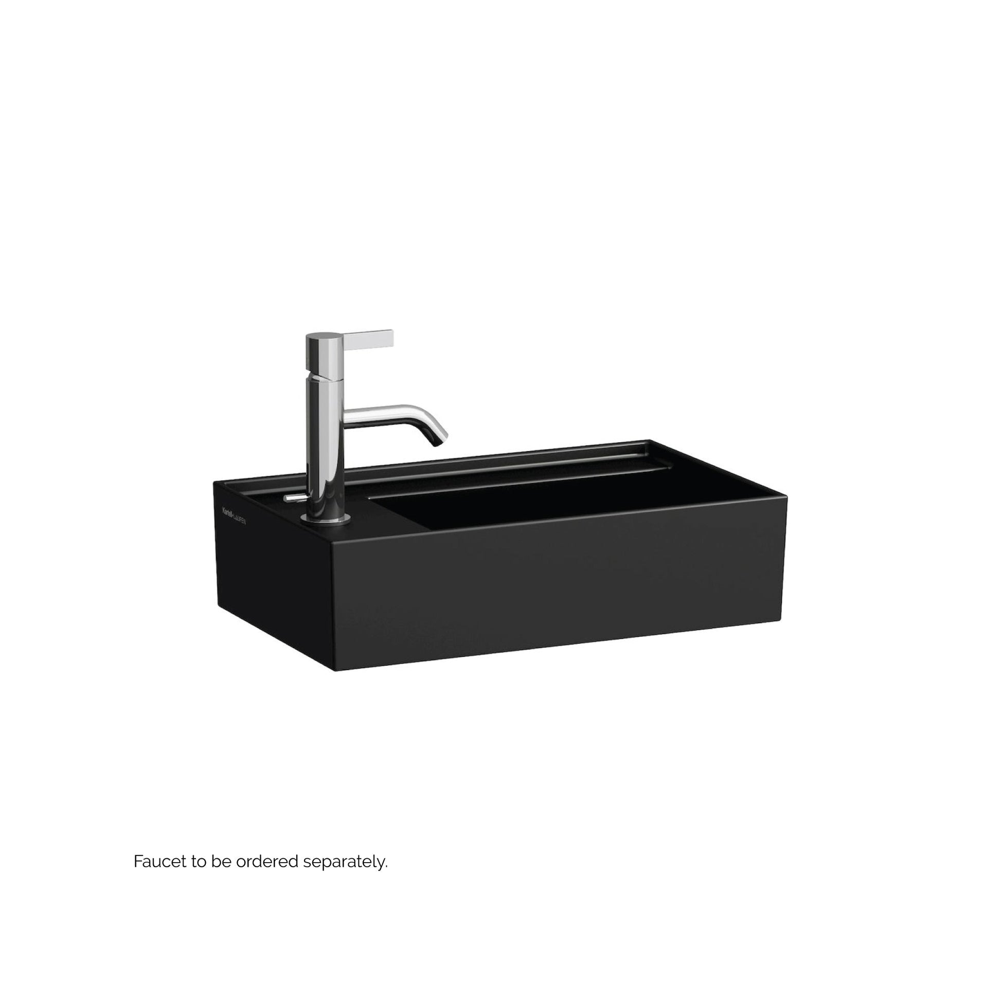 Laufen Kartell 18" x 11" Matte Black Wall-Mounted Tap Bank-Left Bathroom Sink With Faucet Hole