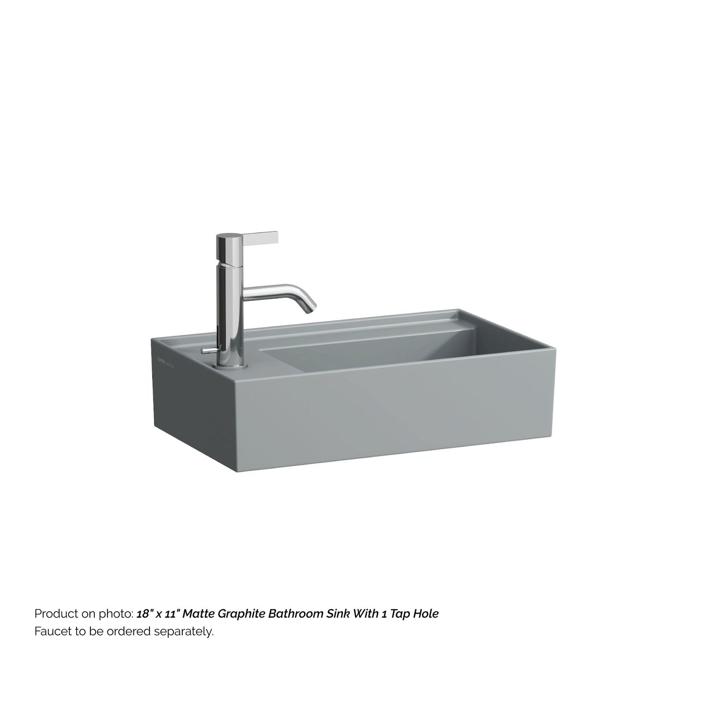 Laufen Kartell 18" x 11" Matte Graphite Wall-Mounted Tap Bank-Left Bathroom Sink With Faucet Hole