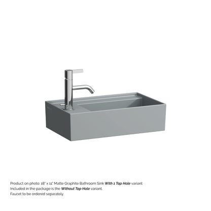 Laufen Kartell 18" x 11" Matte Graphite Wall-Mounted Tap Bank-Left Bathroom Sink Without Faucet Hole