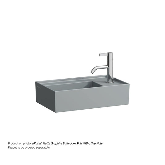 Laufen Kartell 18" x 11" Matte Graphite Wall-Mounted Tap Bank-Right Bathroom Sink With Faucet Hole