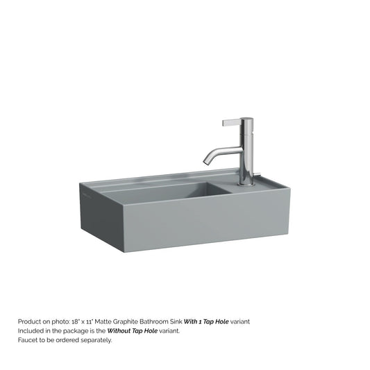 Laufen Kartell 18" x 11" Matte Graphite Wall-Mounted Tap Bank-Right Bathroom Sink Without Faucet Hole