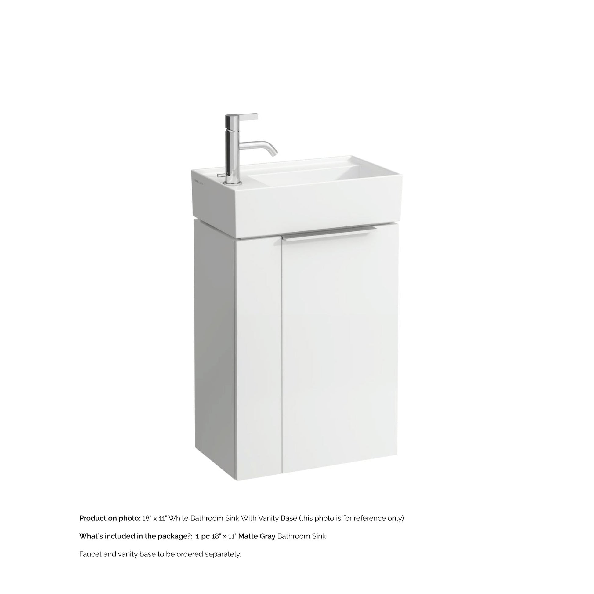 Laufen Kartell 18" x 11" Matte Gray Wall-Mounted Tap Bank-Left Bathroom Sink With Faucet Hole