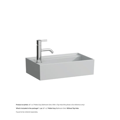 Laufen Kartell 18" x 11" Matte Gray Wall-Mounted Tap Bank-Left Bathroom Sink Without Faucet Hole