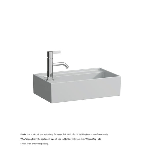 Laufen Kartell 18" x 11" Matte Gray Wall-Mounted Tap Bank-Left Bathroom Sink Without Faucet Hole