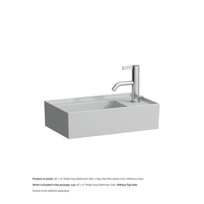 Laufen Kartell 18" x 11" Matte Gray Wall-Mounted Tap Bank-Right Bathroom Sink Without Faucet Hole