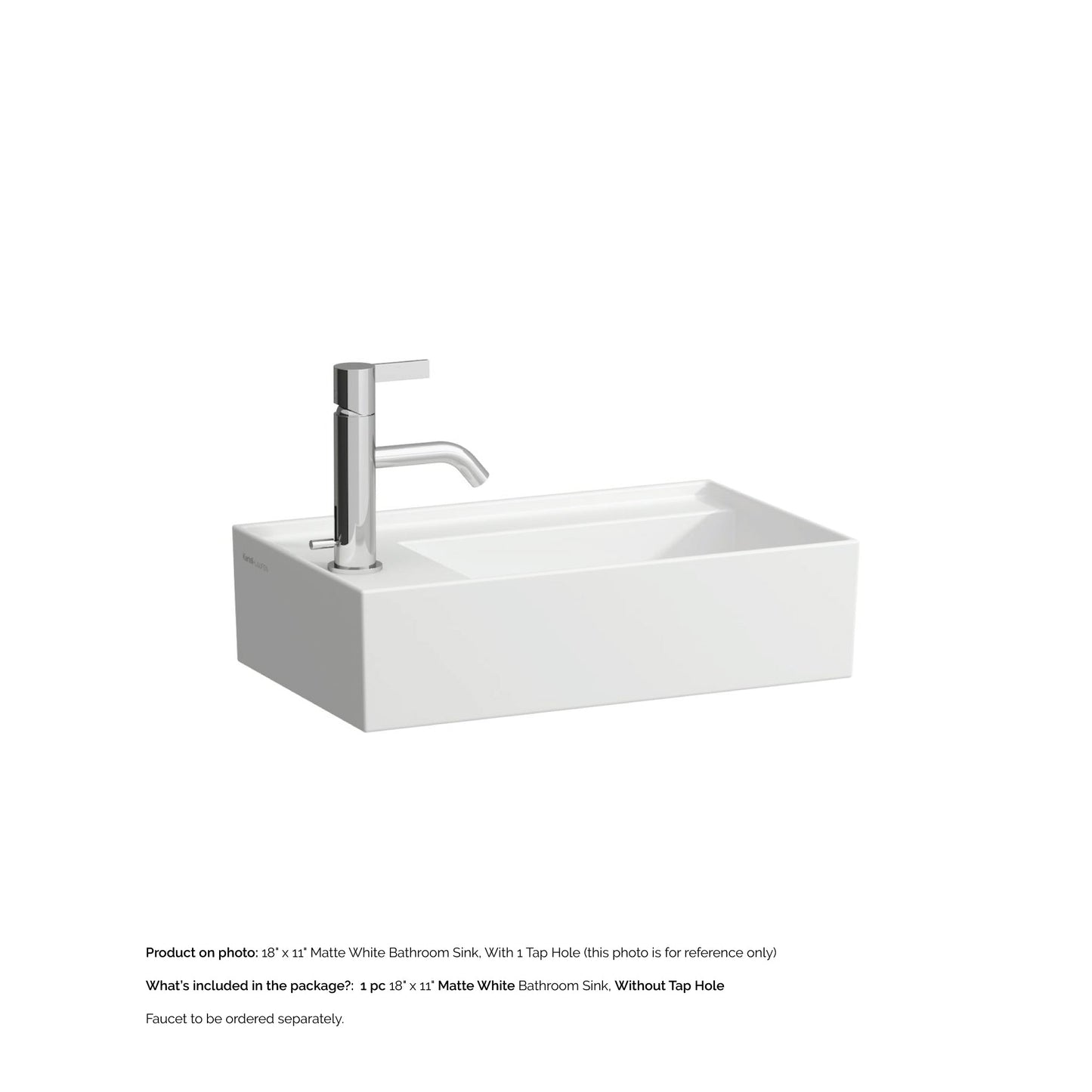 Laufen Kartell 18" x 11" Matte White Wall-Mounted Tap Bank-Left Bathroom Sink Without Faucet Hole