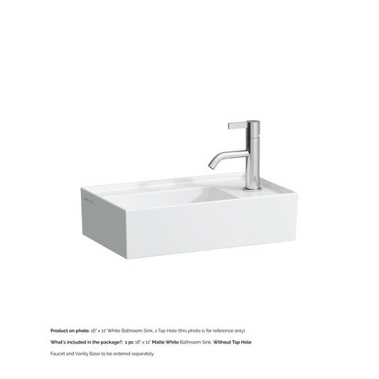 Laufen Kartell 18" x 11" Matte White Wall-Mounted Tap Bank-Right Bathroom Sink Without Faucet Hole