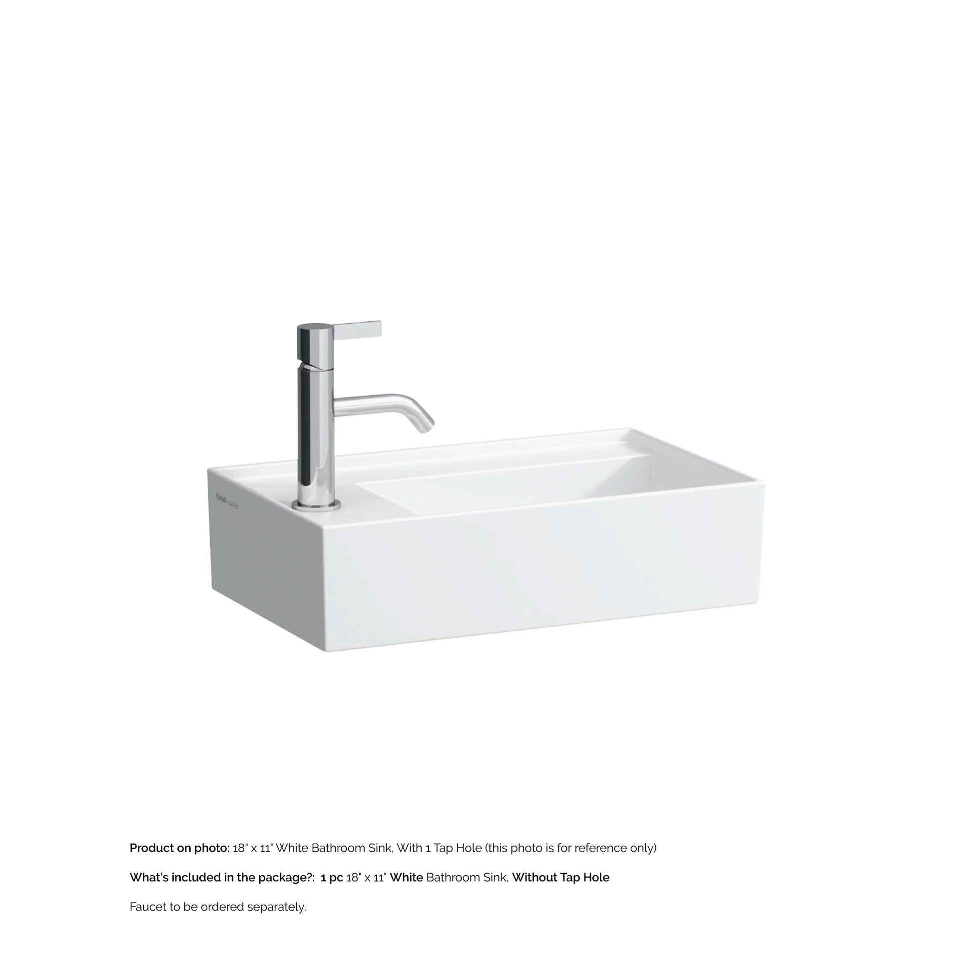 Laufen Kartell 18" x 11" White Wall-Mounted Tap Bank-Left Bathroom Sink Without Faucet Hole