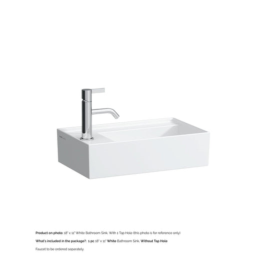 Laufen Kartell 18" x 11" White Wall-Mounted Tap Bank-Left Bathroom Sink Without Faucet Hole