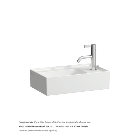 Laufen Kartell 18" x 11" White Wall-Mounted Tap Bank-Right Bathroom Sink Without Faucet Hole
