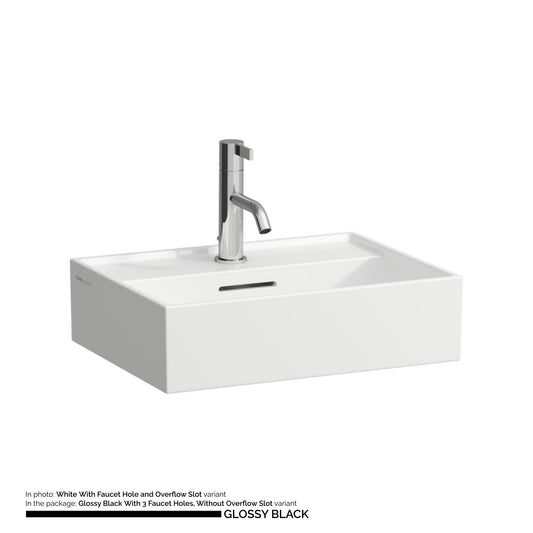 Laufen Kartell 18" x 13" Glossy Black Wall-Mounted Bathroom Sink With 3 Faucet Holes