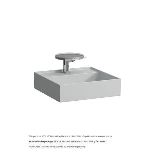 Laufen Kartell 18" x 18" Matte Gray Wall-Mounted Bathroom Sink With 3 Faucet Holes