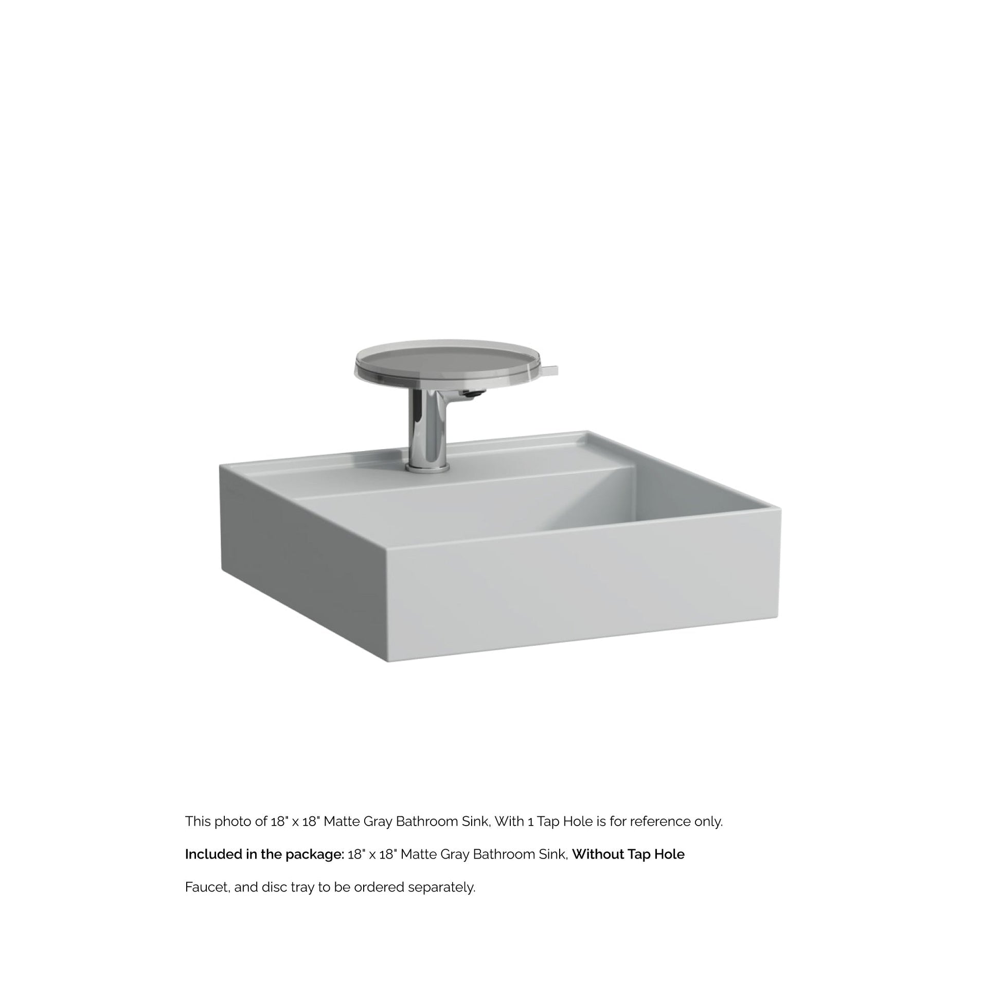 Laufen Kartell 18" x 18" Matte Gray Wall-Mounted Bathroom Sink Without Faucet Hole